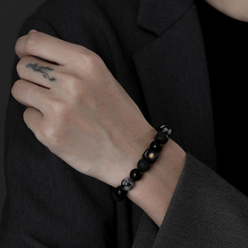 Obsidian Titanium Steel Shining Star Personalized Men's Bracelet
