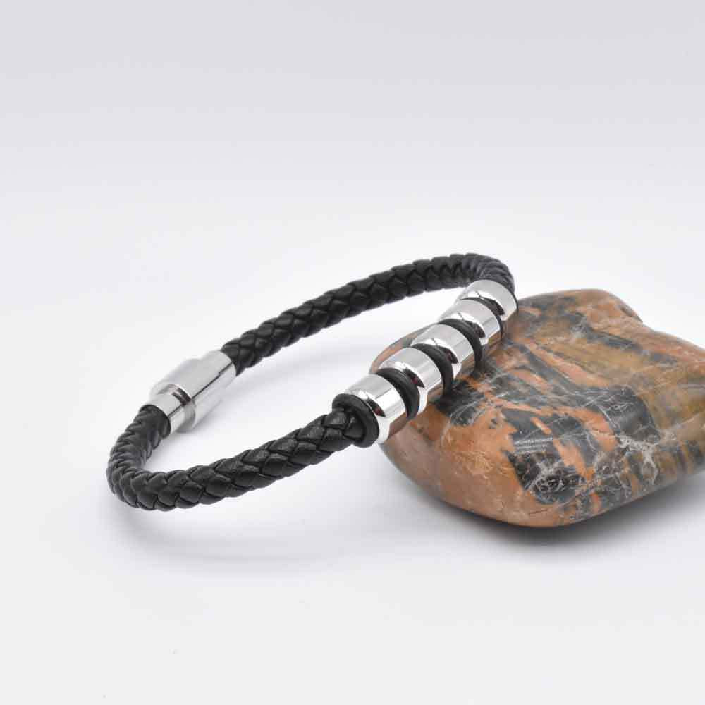 Simple Men's Leather And Steel Magnetic Iron Clasp Bracelet