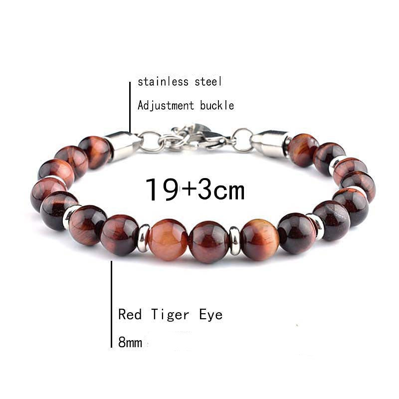 Men's Stainless Steel Adjustable Stone Bracelet Tiger Eye