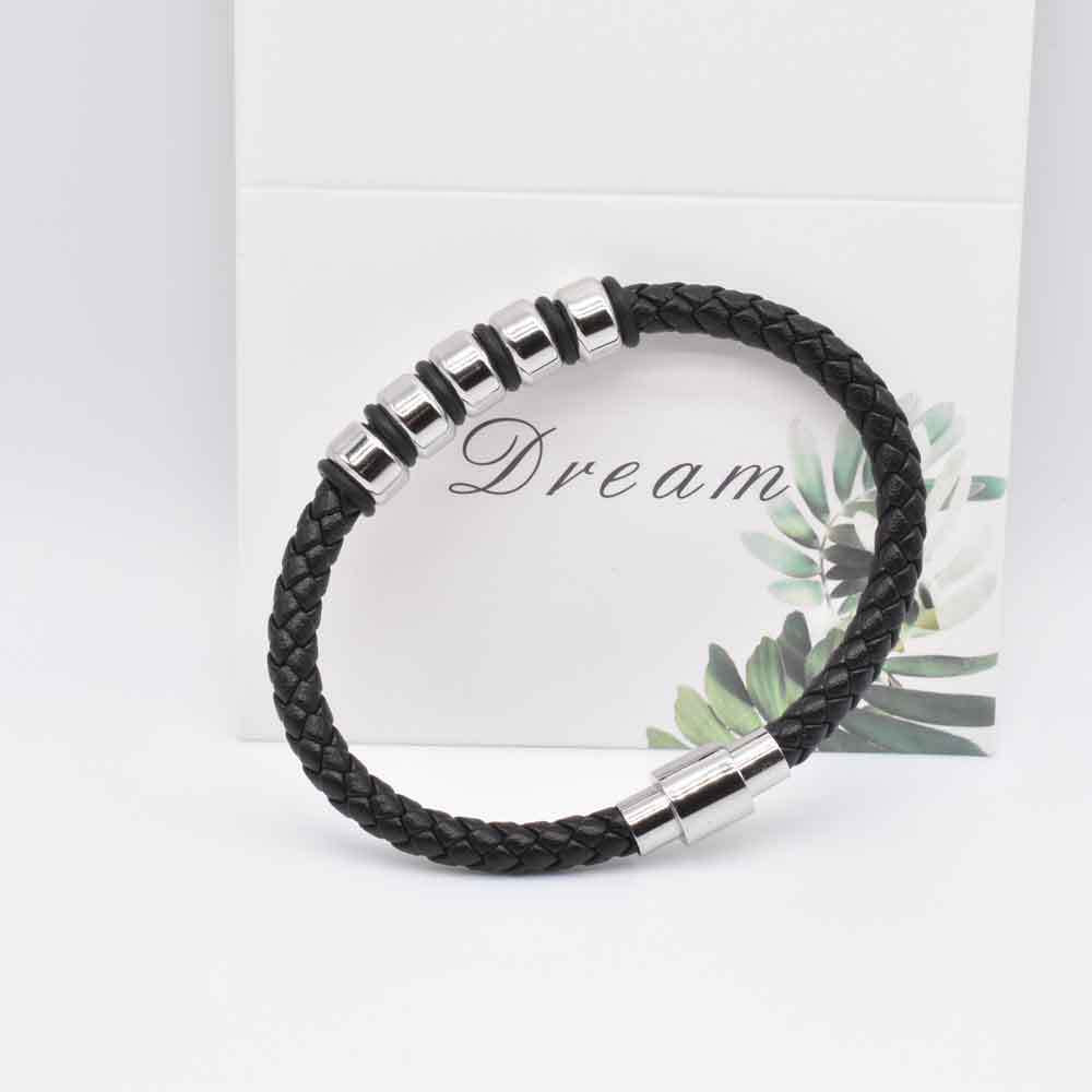 Simple Men's Leather And Steel Magnetic Iron Clasp Bracelet