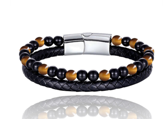 Men's Natural Stone Beaded Bracelet Tiger Eye