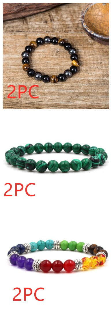 Men's Black and Green Malachite Bead Bracelets
