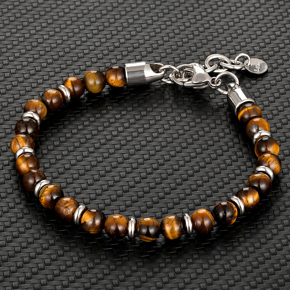Men's Stainless Steel Adjustable Stone Bracelet Tiger Eye