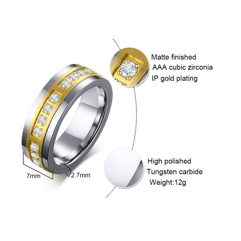 Inner Ball Micro-inlaid Zircon Tungsten Steel Ring Between Gold Men