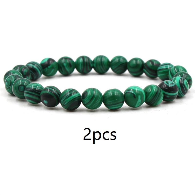 Men's Black and Green Malachite Bead Bracelets