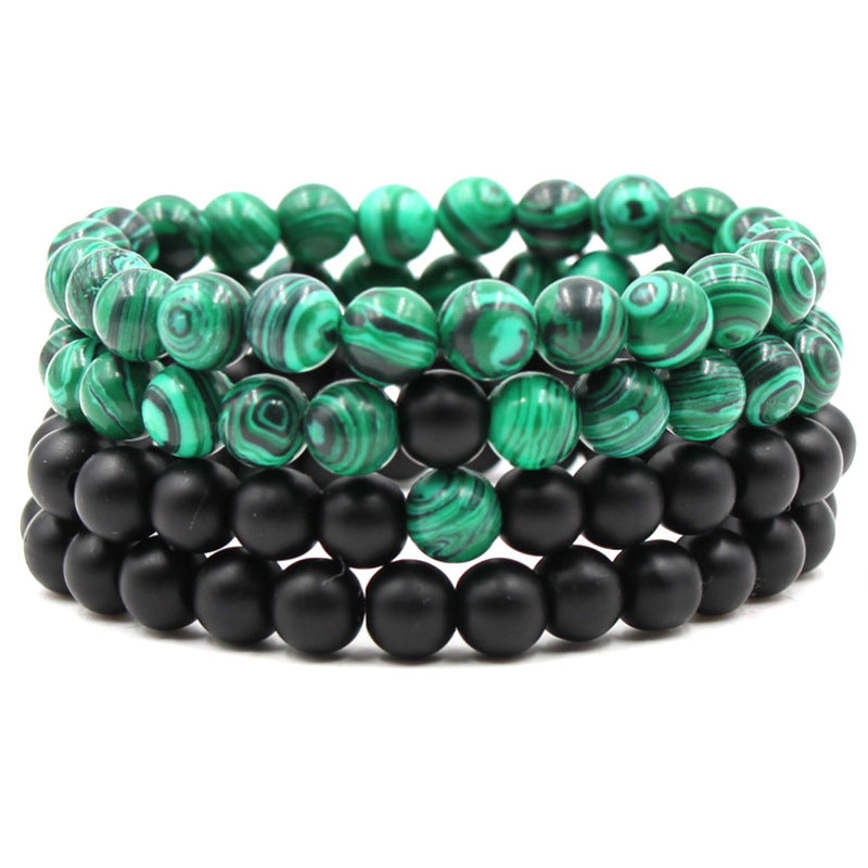 Men's Black and Green Malachite Bead Bracelets