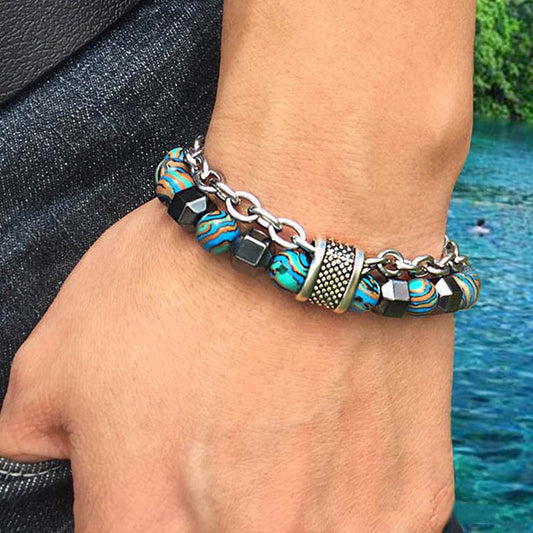 Men's Malachite Beaded Bracelet