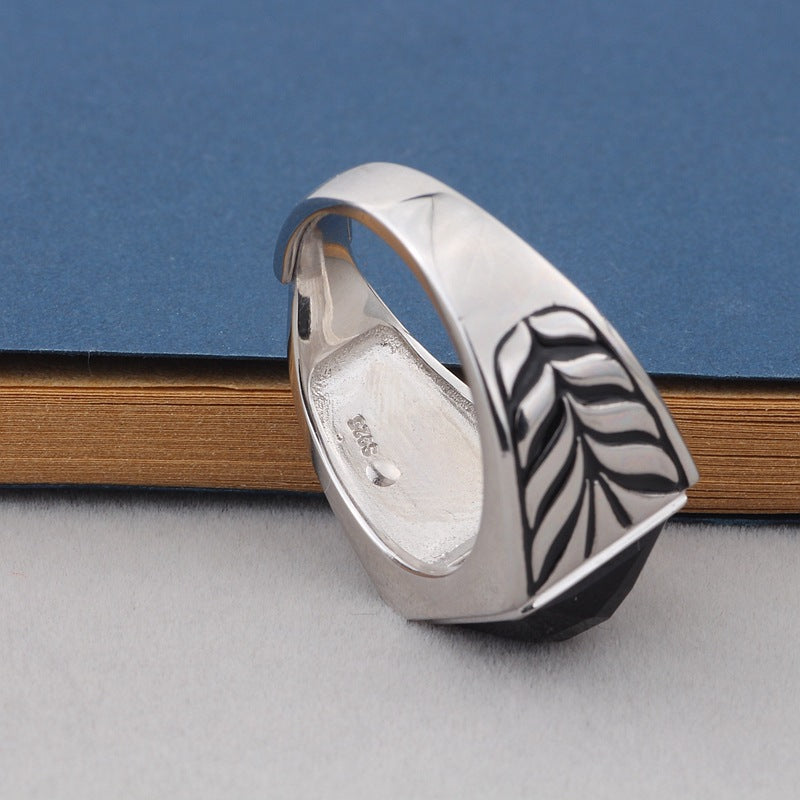Sterling Silver Black Agate Ring For Men And Women White Gold Craft
