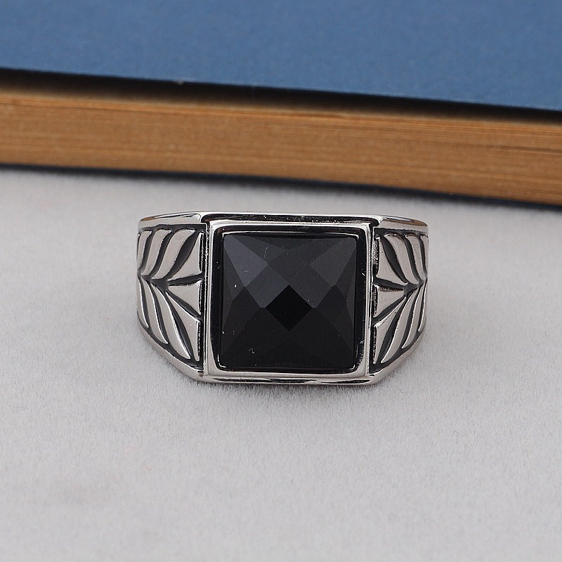 Sterling Silver Black Agate Ring For Men And Women White Gold Craft