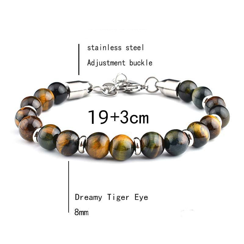 Men's Stainless Steel Adjustable Stone Bracelet Tiger Eye
