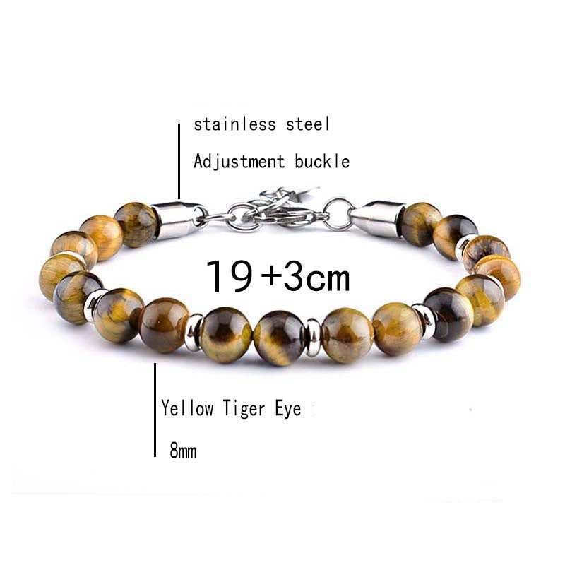 Men's Stainless Steel Adjustable Stone Bracelet Tiger Eye