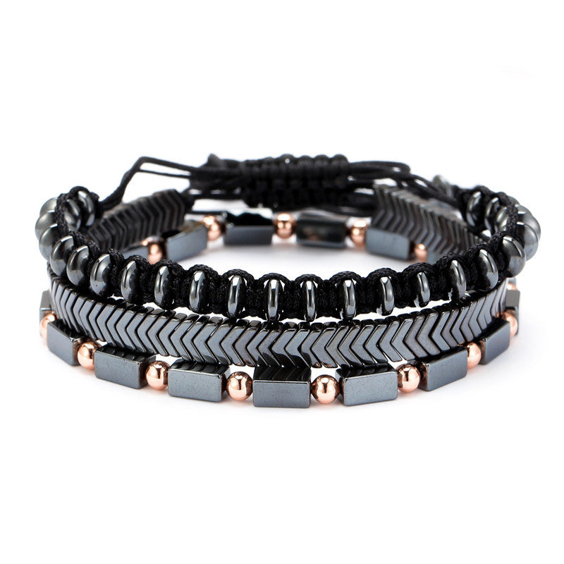 Men's Black Three-Piece Bracelet Set