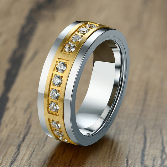 Inner Ball Micro-inlaid Zircon Tungsten Steel Ring Between Gold Men