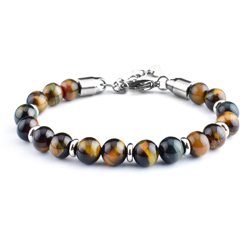 Men's Stainless Steel Adjustable Stone Bracelet Tiger Eye